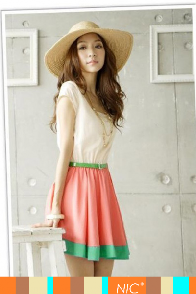 Vestido Três Cores + Cinto - Estilo Romântico